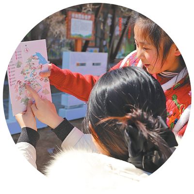 游客查看山东青岛西海岸新区杨家山里片区游览线路示意图。徐慧洁摄